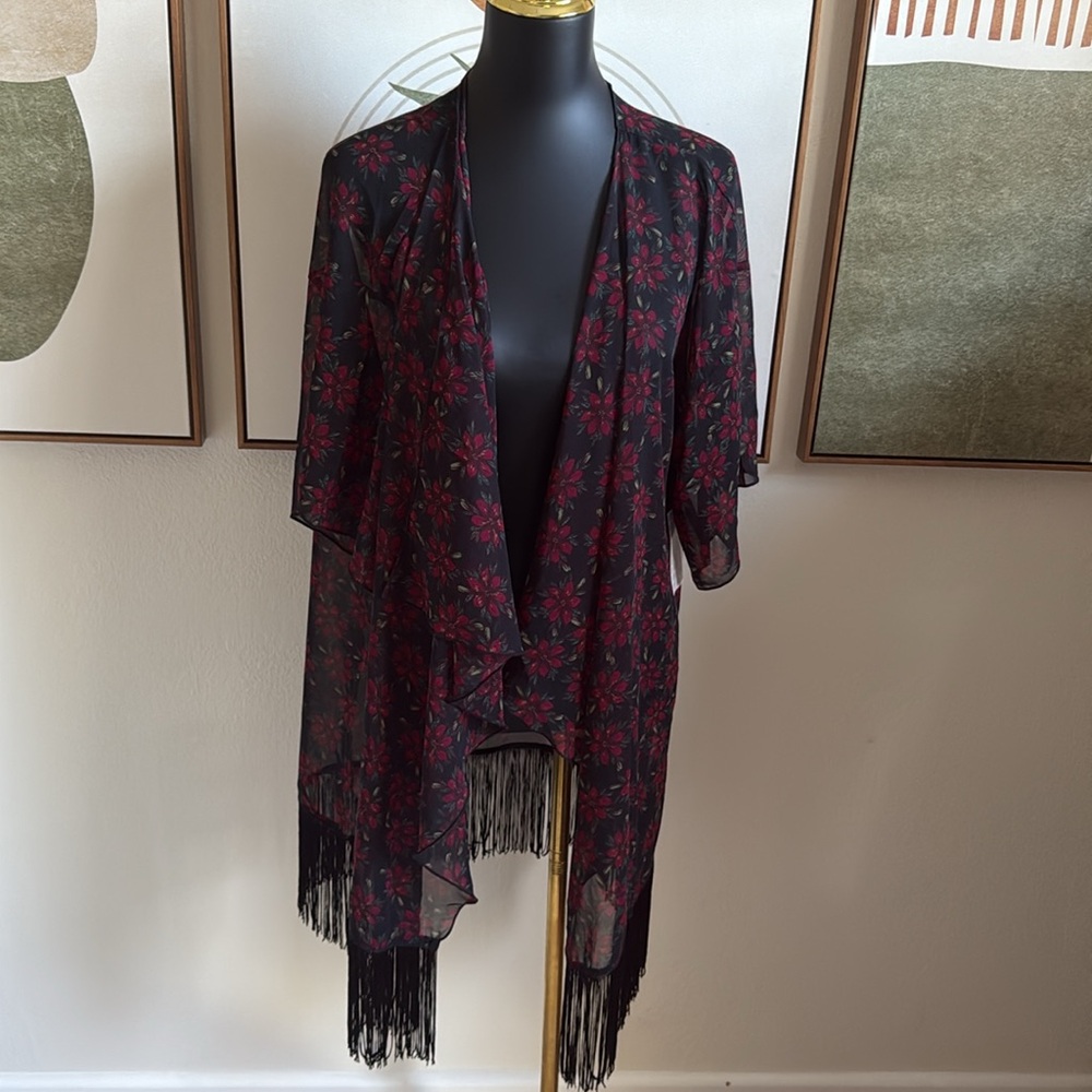 3/$10 LuLaRoe Black Sheer Kimono with Floral Pattern
